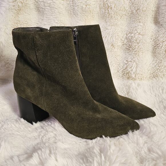 Marc Fisher Boots Size 8.5M Retire Green Suede Heeled Ankle Booties Pointed Toe - Picture 1 of 8
